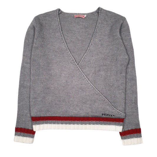 Womens Grey Pepita  V Neck Jumper