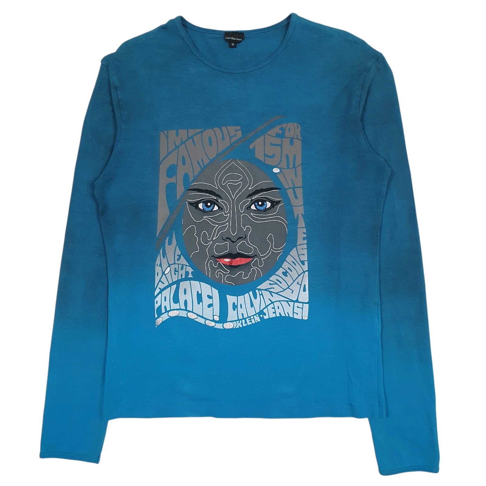 Mens Blue Calvin Klein Graphic Long Sleeve T Shirt