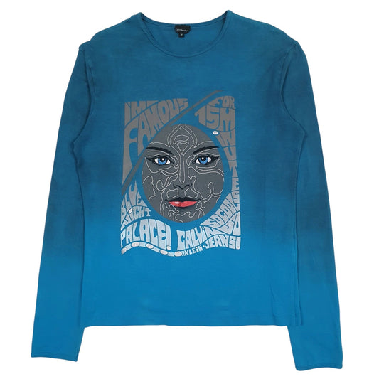 Mens Blue Calvin Klein Graphic Long Sleeve T Shirt