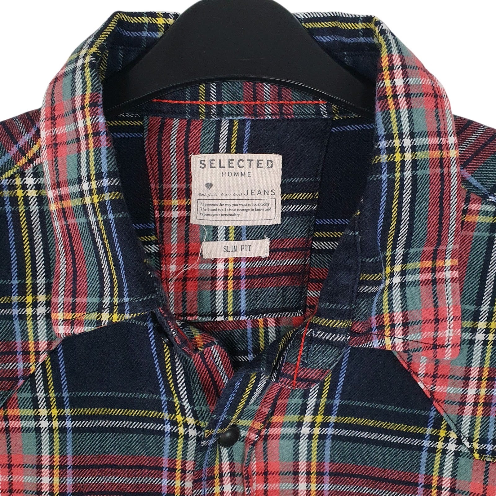 Mens Navy Selected Homme Flannel Plaid Western  Shirt