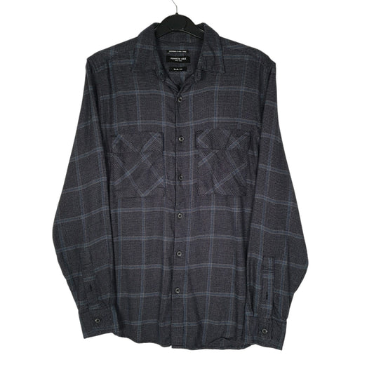 Mens Grey Kenneth Cole Flannel Plaid Long Sleeve Shirt