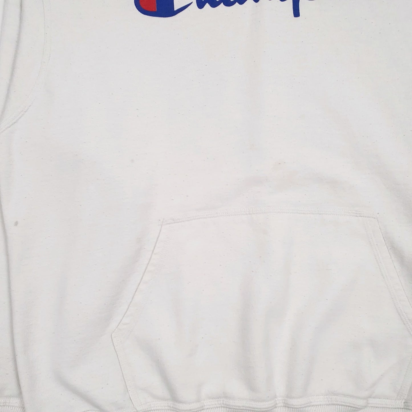 Mens White Champion Spellout Hoodie Jumper