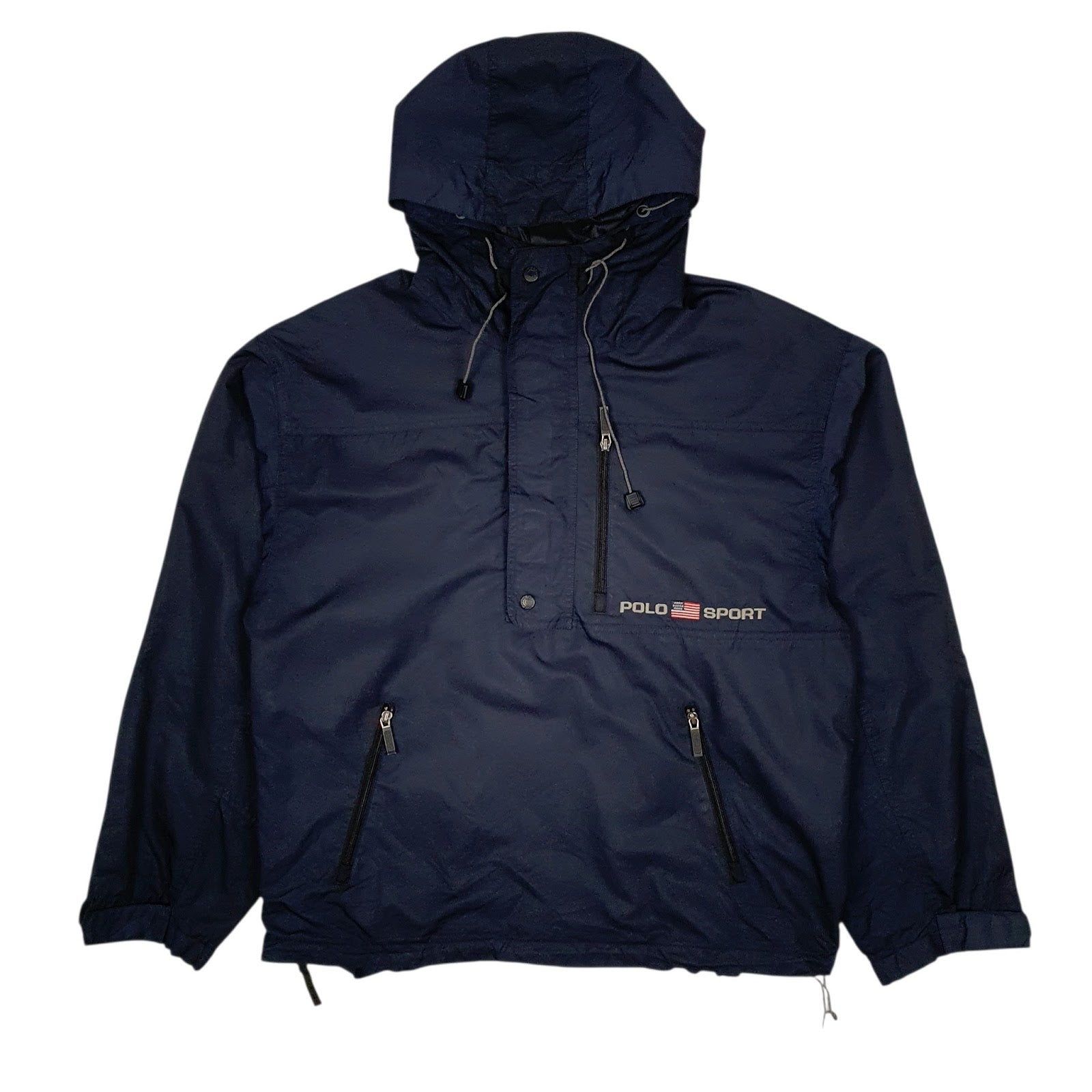 Mens Navy Ralph Lauren Polo Sport Vintage 90s Pullover Smock Full Zip Coat