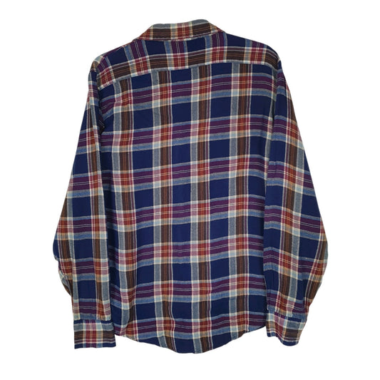 Mens Navy Sears Vintage 80s Flannel Plaid  Shirt