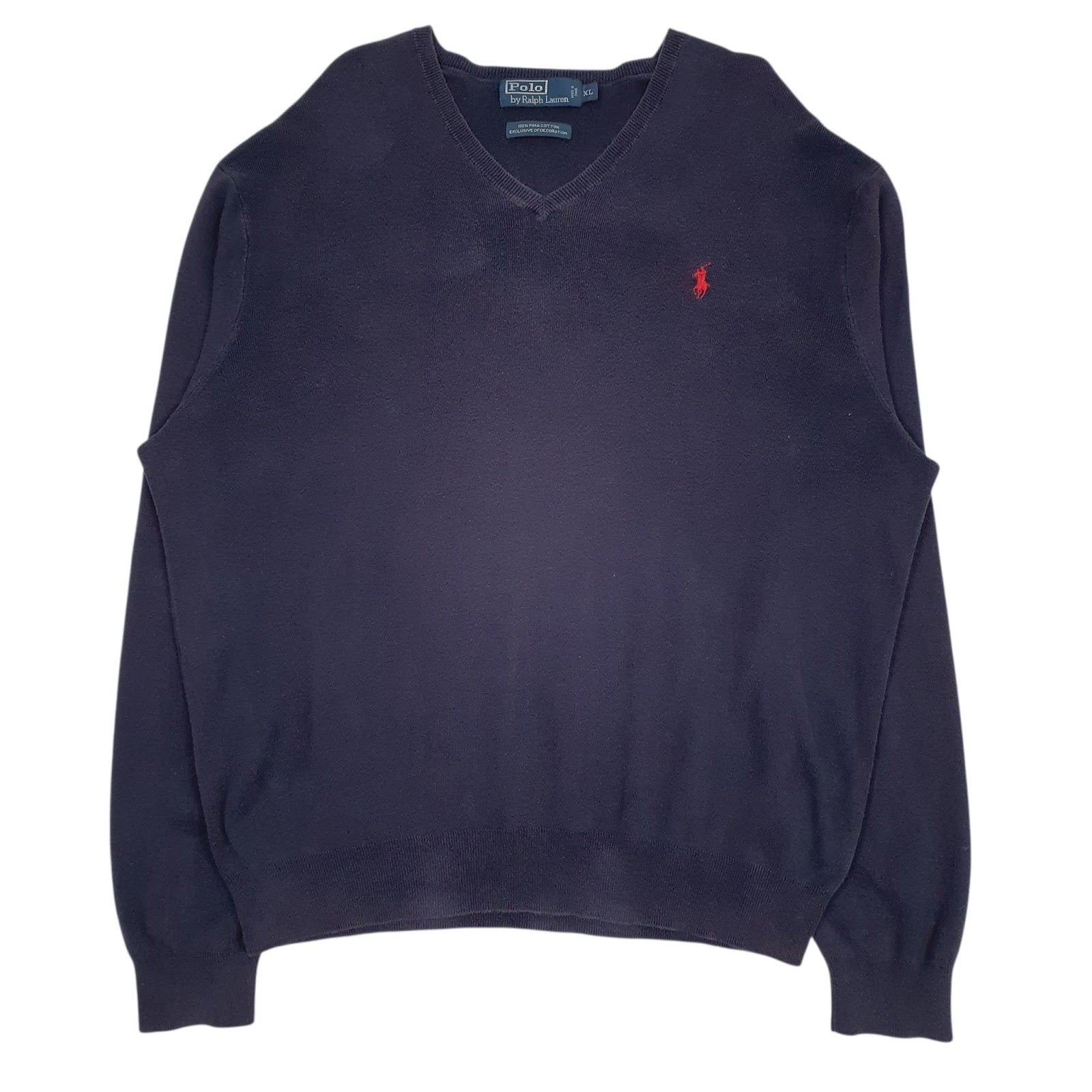 Mens Navy Polo Ralph Lauren Pima V Neck Jumper