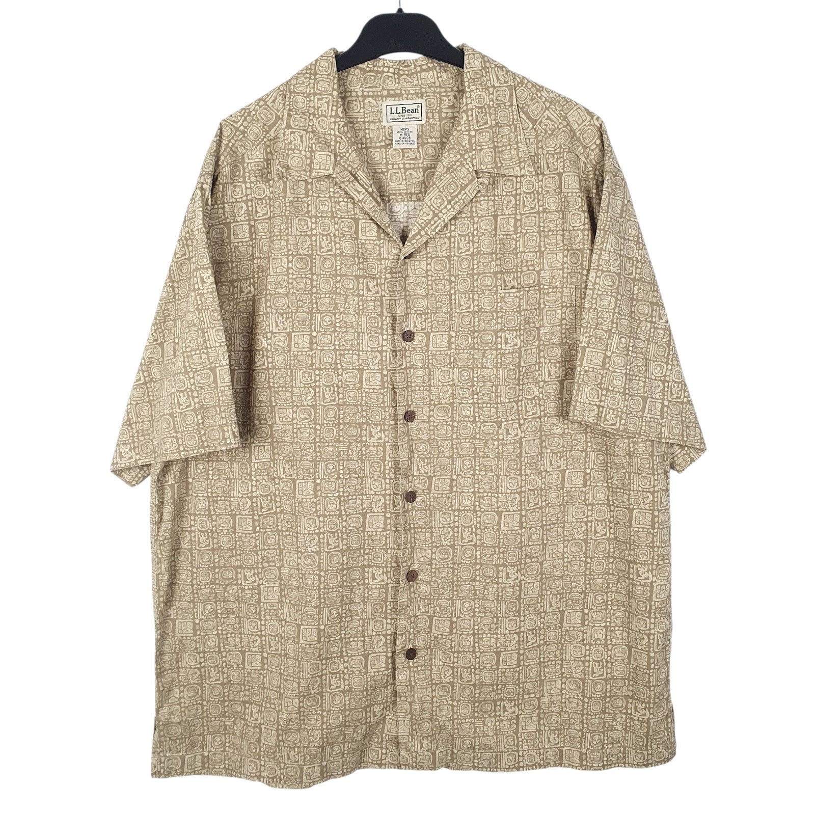 Mens Brown L.L.Bean Aztec Short Sleeve Shirt