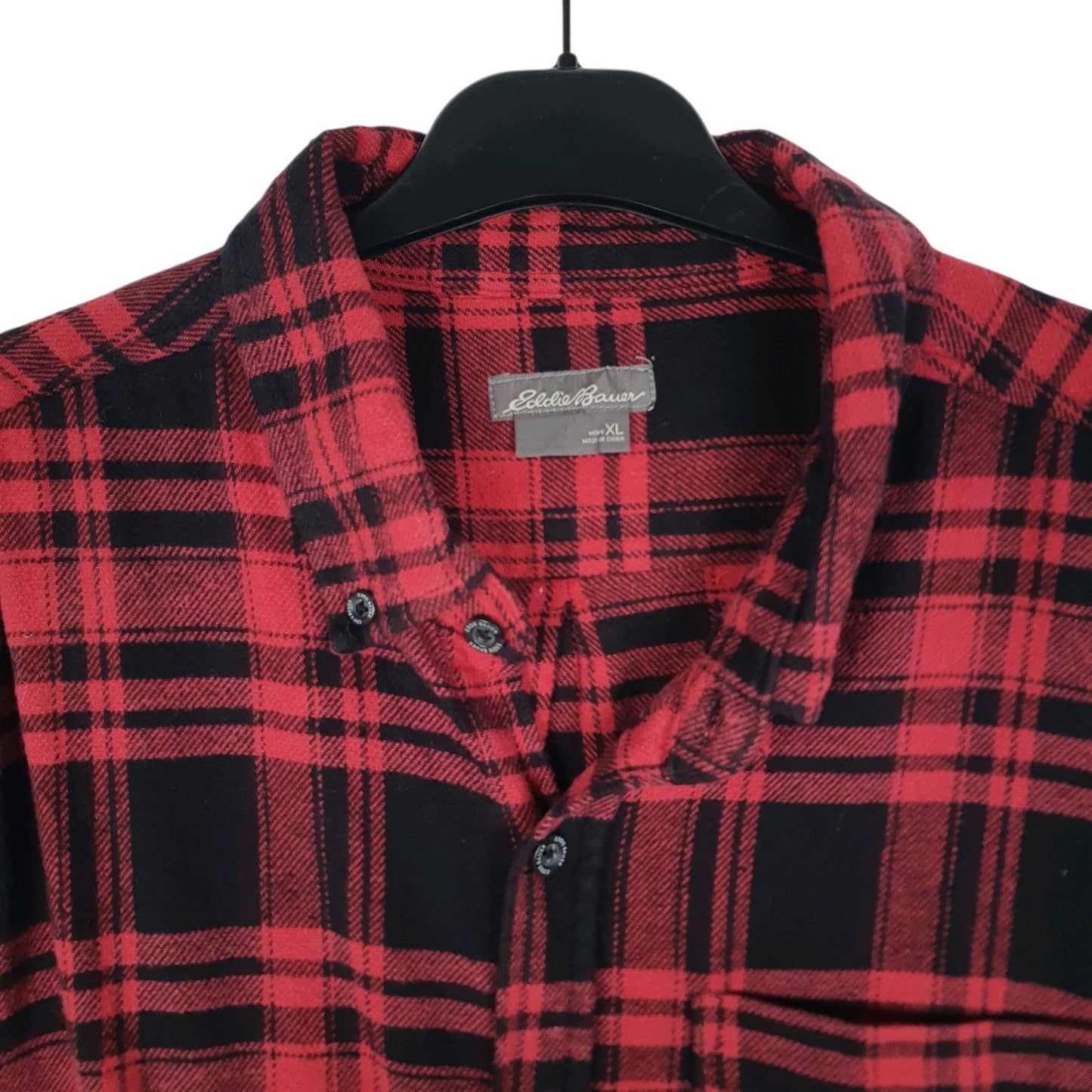 Mens Red Eddie Bauer Heavyweight Plaid Flannel  Shirt