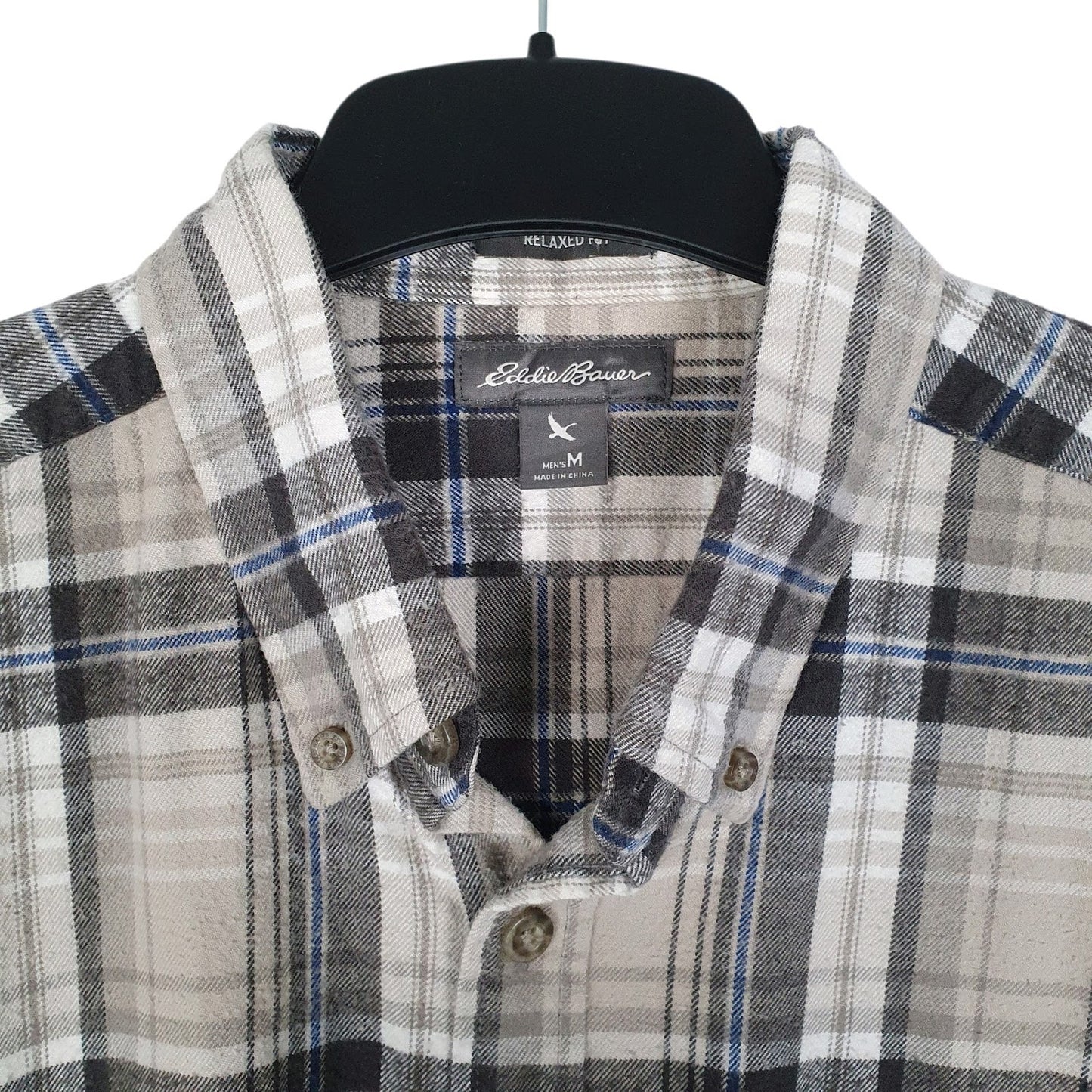 Mens Grey Eddie Bauer Heavyweight Plaid Flannel  Shirt