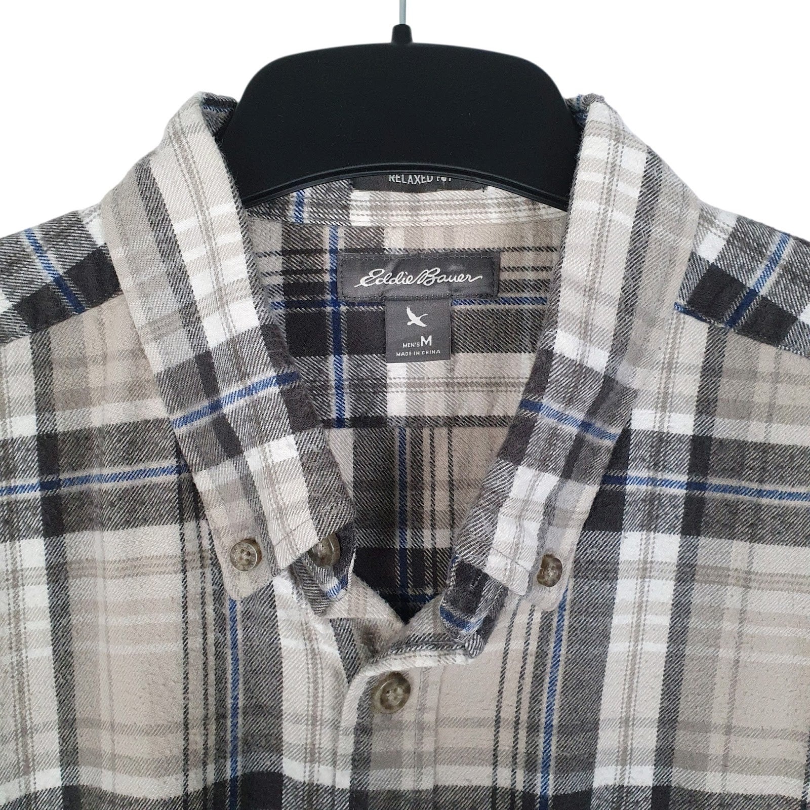 Mens Grey Eddie Bauer Heavyweight Plaid Flannel  Shirt