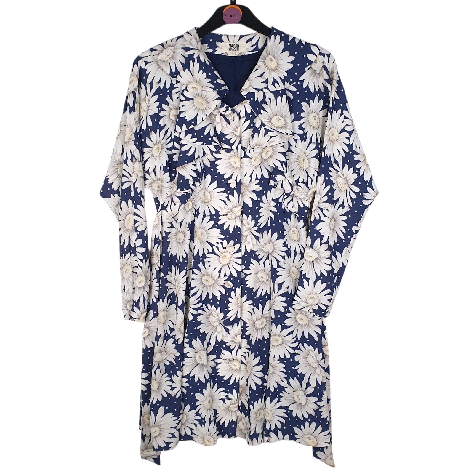 Womens Blue Marian Marsh Floral Print Button Up Long Sleeve Dress
