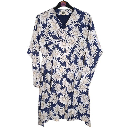Womens Blue Marian Marsh Floral Print Button Up Long Sleeve Dress