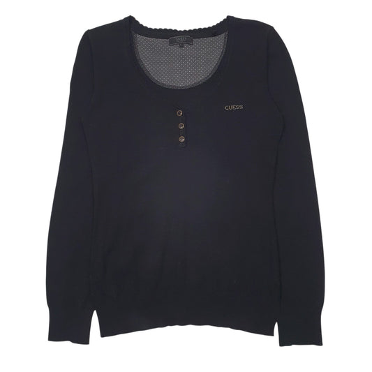 Womens Black Guess Blouse Henley Long Sleeve T Shirt