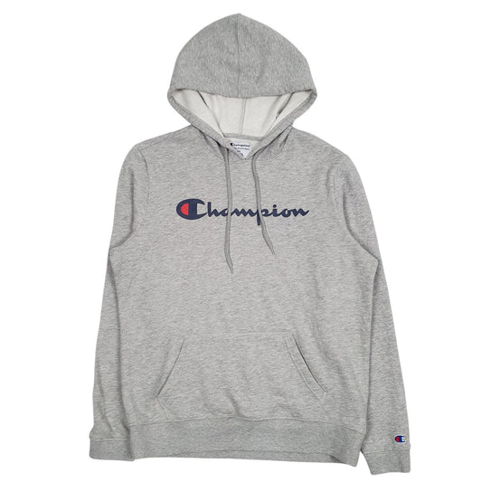 Mens Grey Champion Spellout Hoodie Jumper