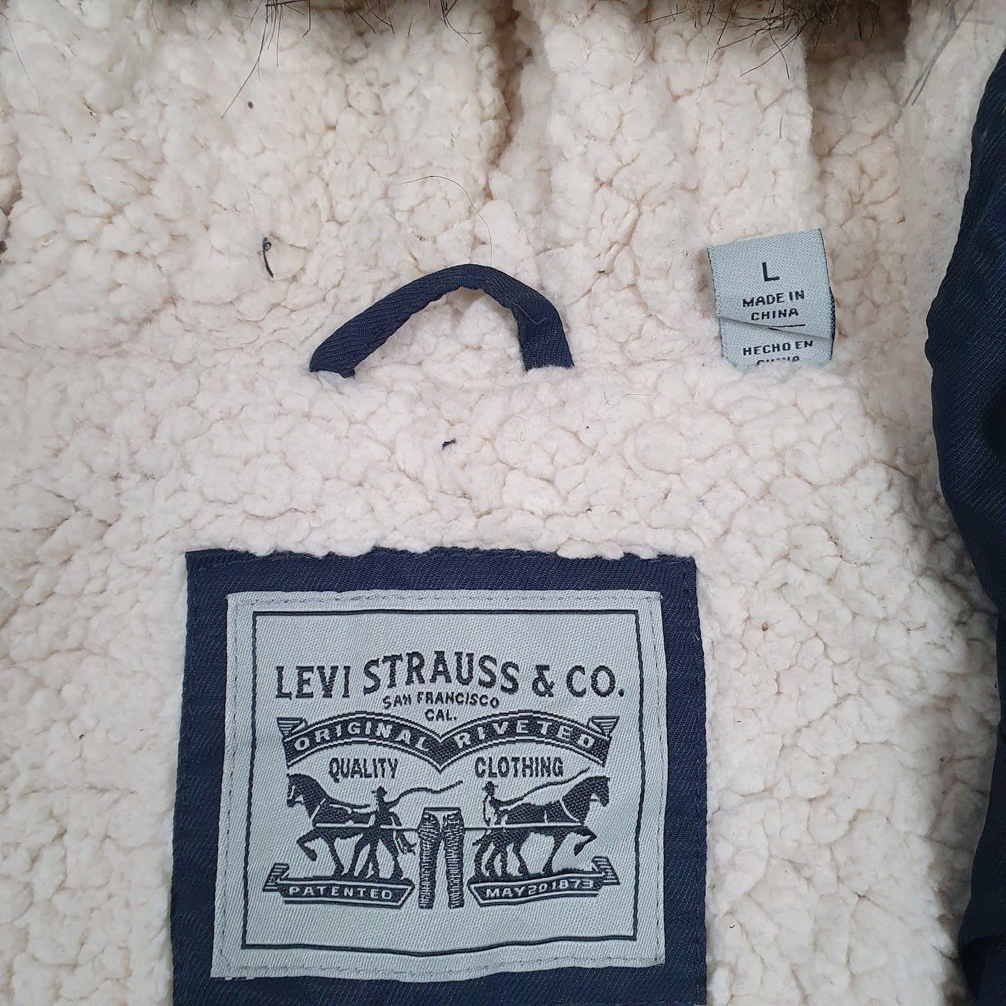 Womens Navy Levis Sherpa Lined  Coat