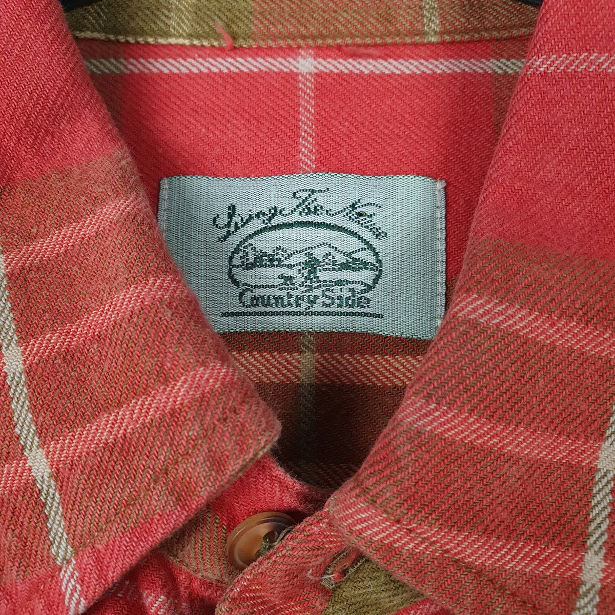 Mens Red Country Side Vintage Flannel  Shirt