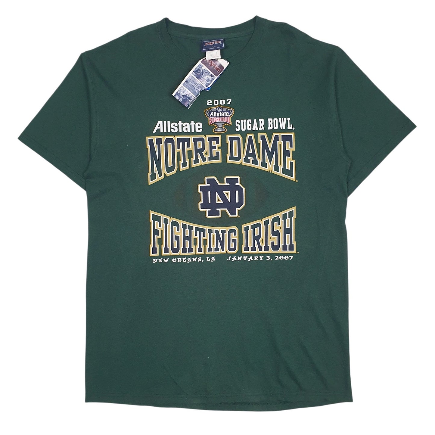 Mens Green Jan Sport Vintage 00s Notre Dame Fighting Irish Short Sleeve T Shirt