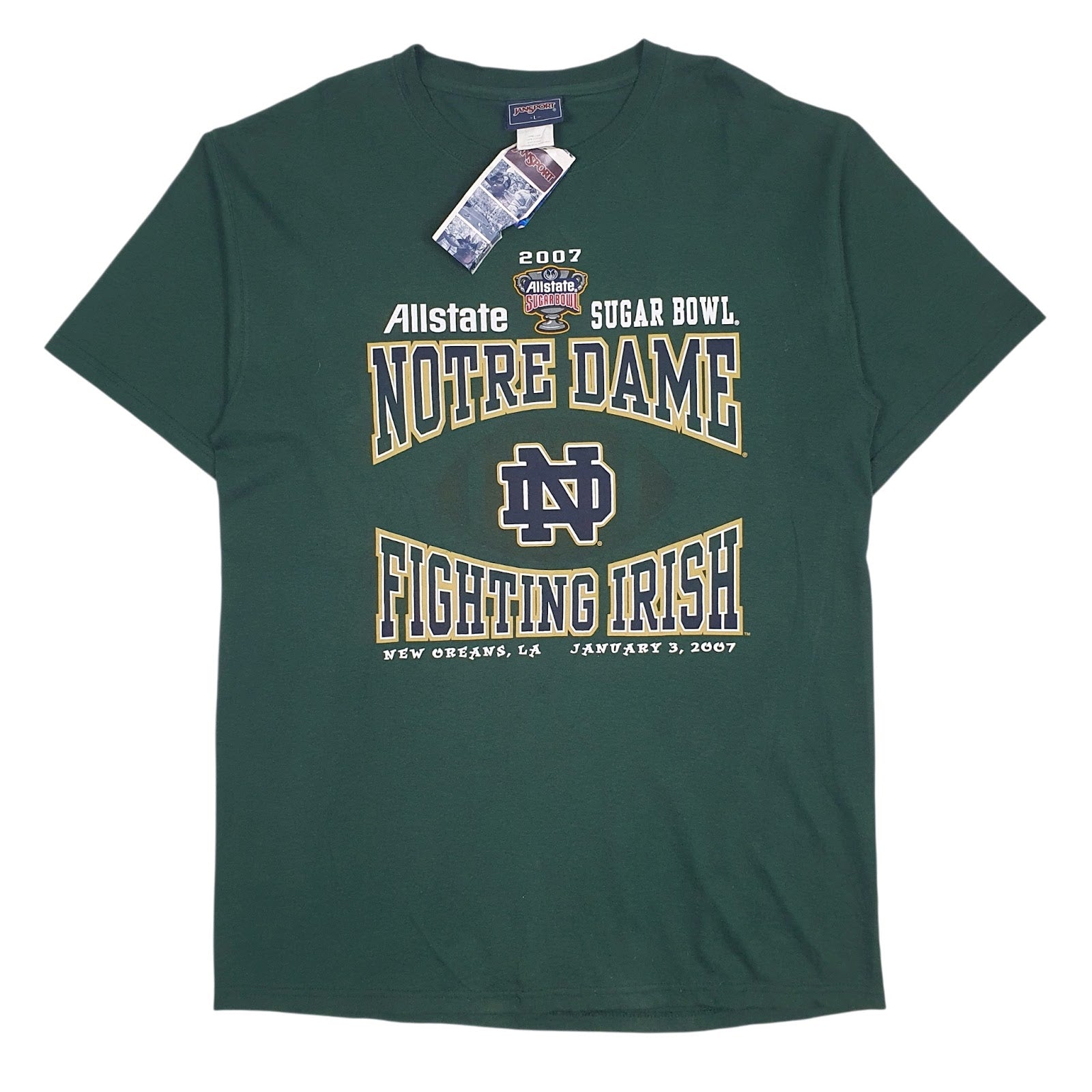 Mens Green Jan Sport Vintage 00s Notre Dame Fighting Irish Short Sleeve T Shirt