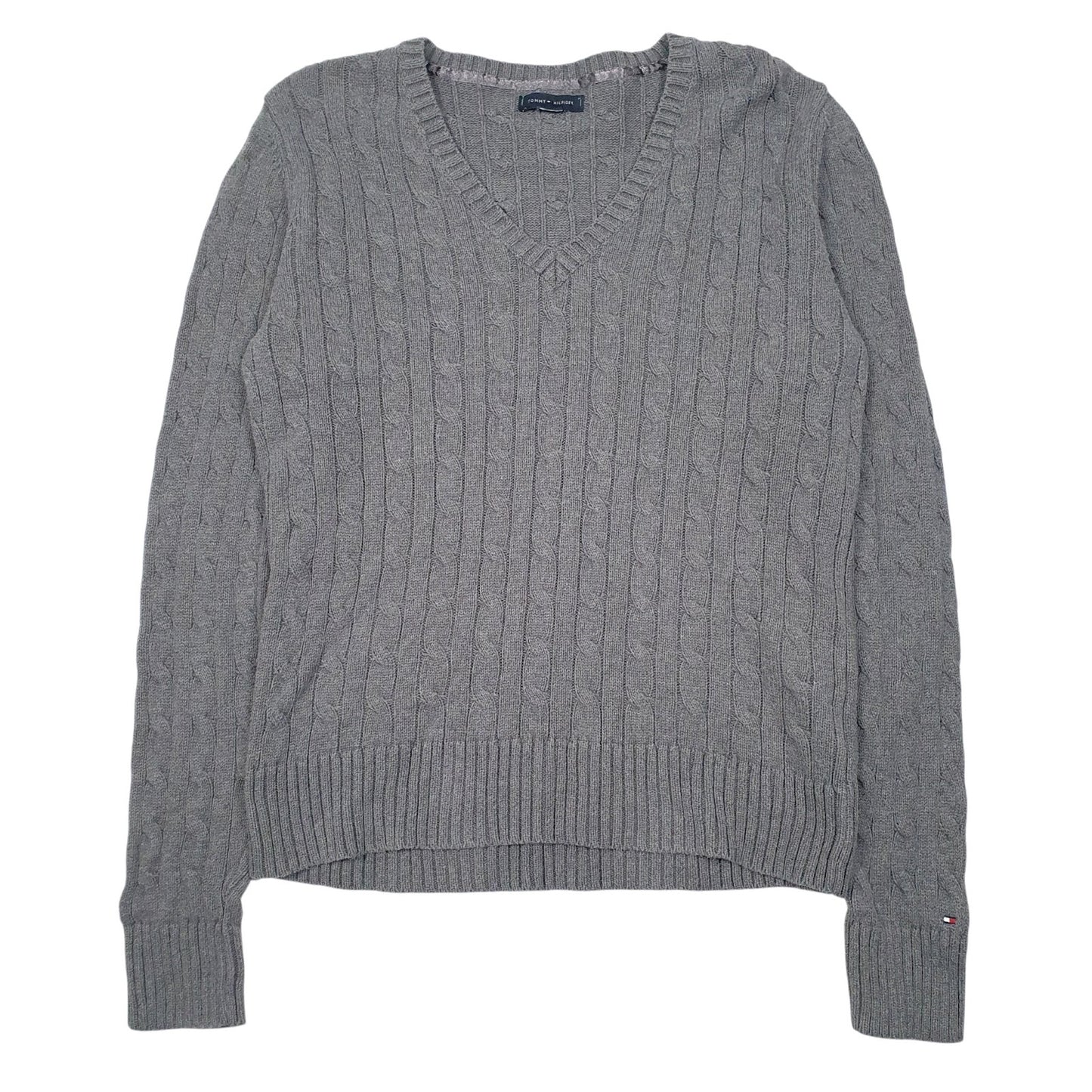 Womens Grey Tommy Hilfiger Cable Knit V Neck Jumper