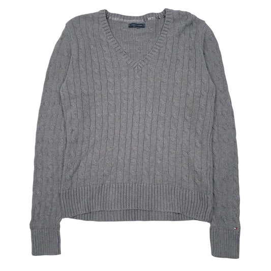 Womens Grey Tommy Hilfiger Cable Knit V Neck Jumper