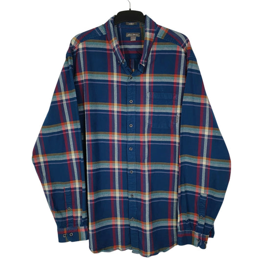 Mens Blue Eddie Bauer Heavyweight Plaid Flannel Long Sleeve Shirt