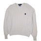Mens White Polo Ralph Lauren Golf Cable Knit Vintage 90s V Neck Jumper