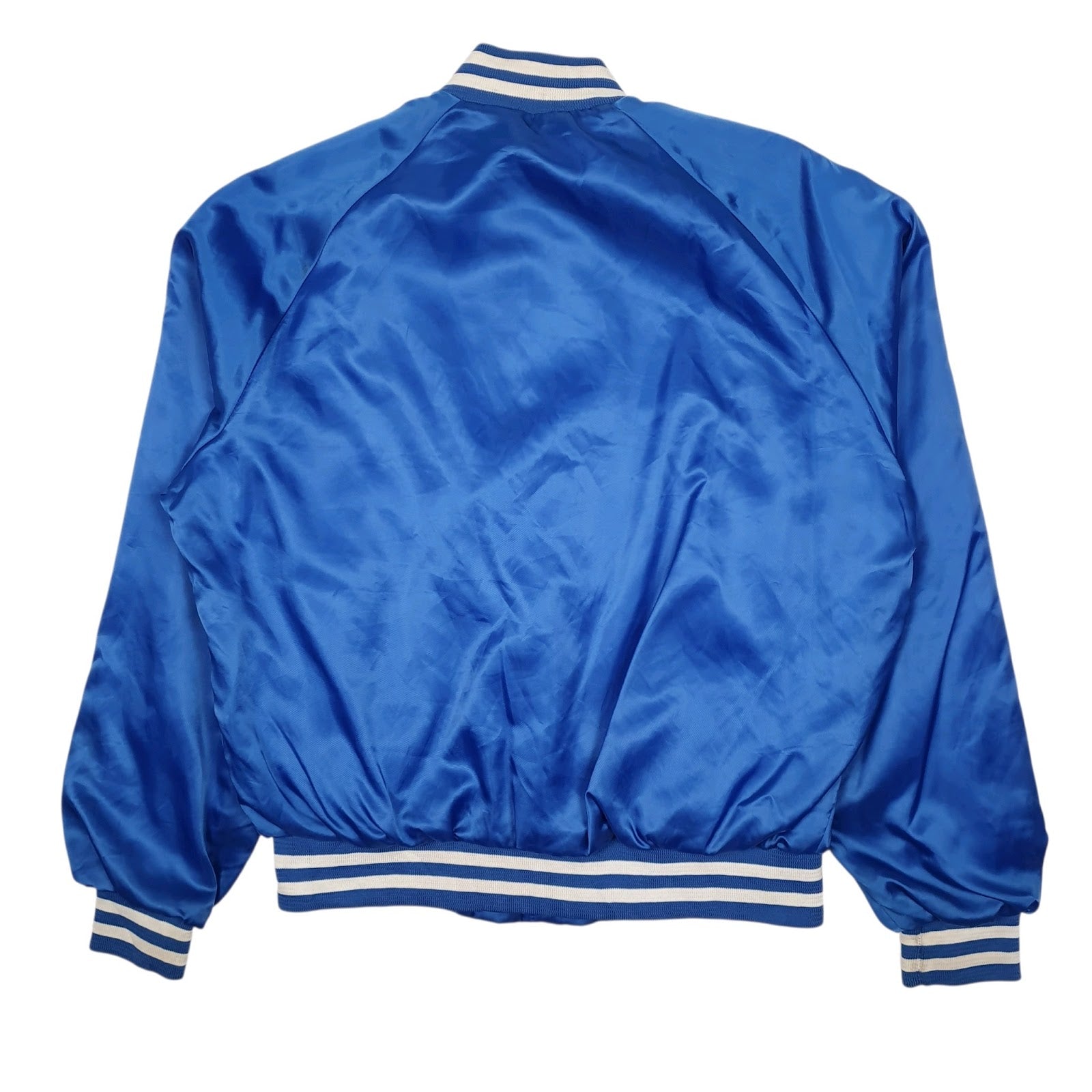 Mens Blue Chalk Line Vintage 90s Bomber Varsity Satin  Coat
