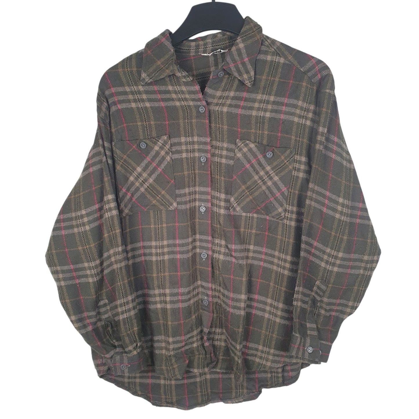 Mens Green Kihy Vintage Flannel Long Sleeve Shirt
