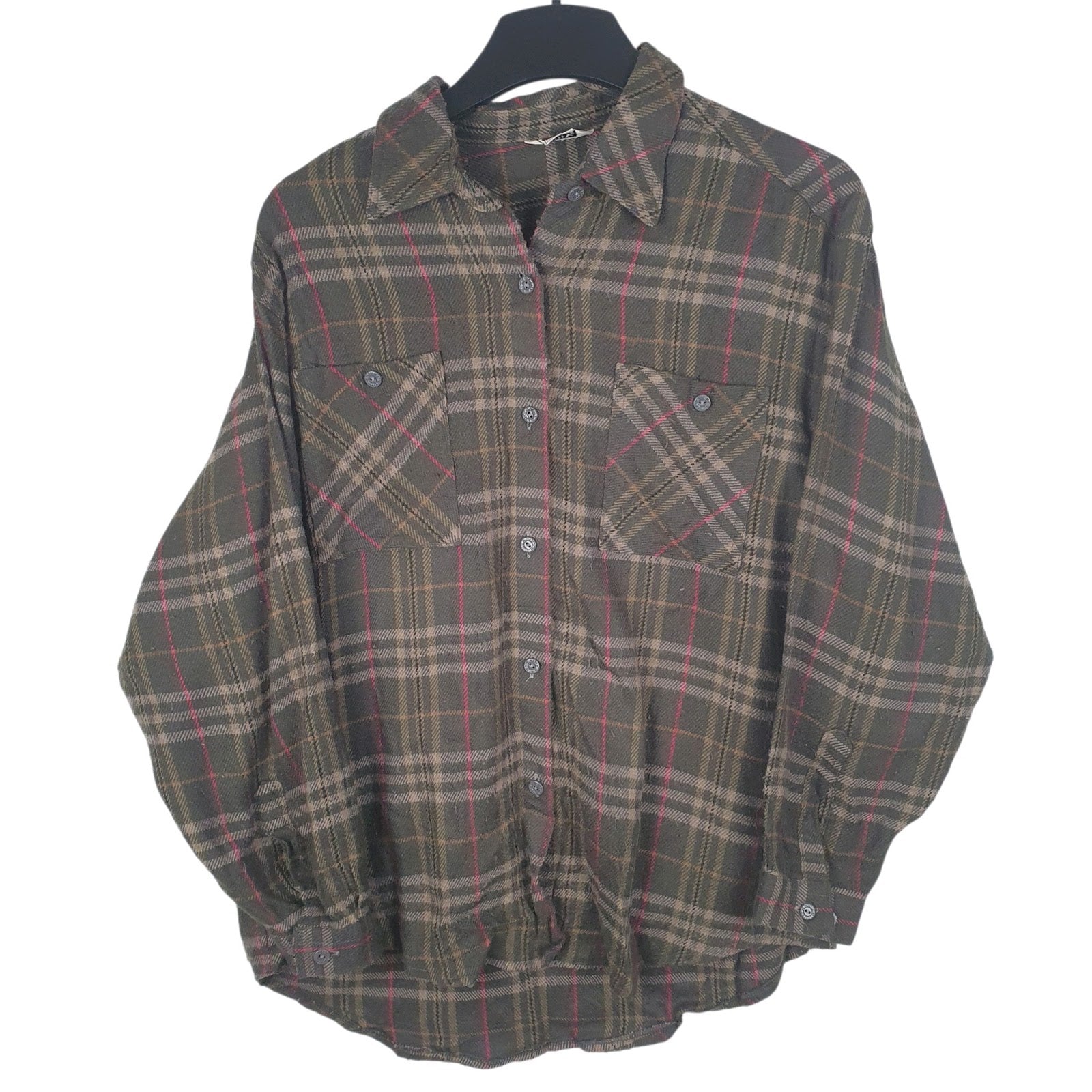 Mens Green Kihy Vintage Flannel Long Sleeve Shirt