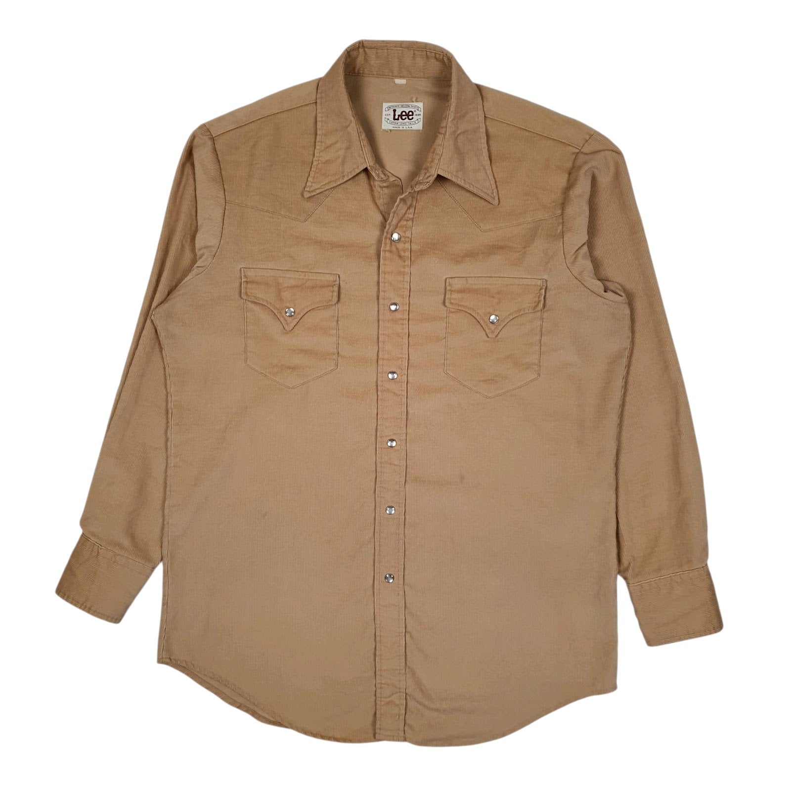 Mens Beige Lee Vintage 80s Cordoroy Western Pearl Snap Long Sleeve Shirt