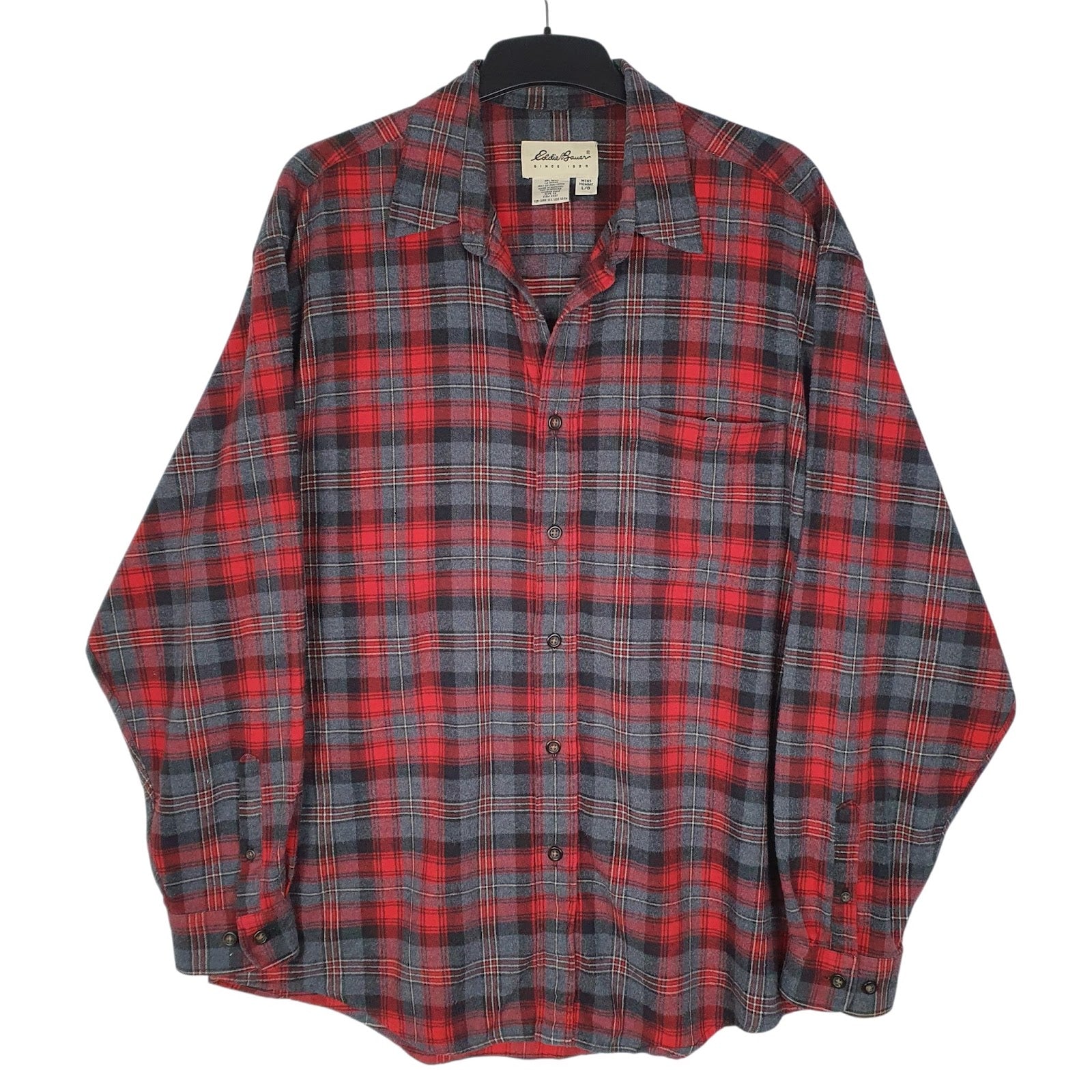 Mens Grey Eddie Bauer Flannel Long Sleeve Shirt