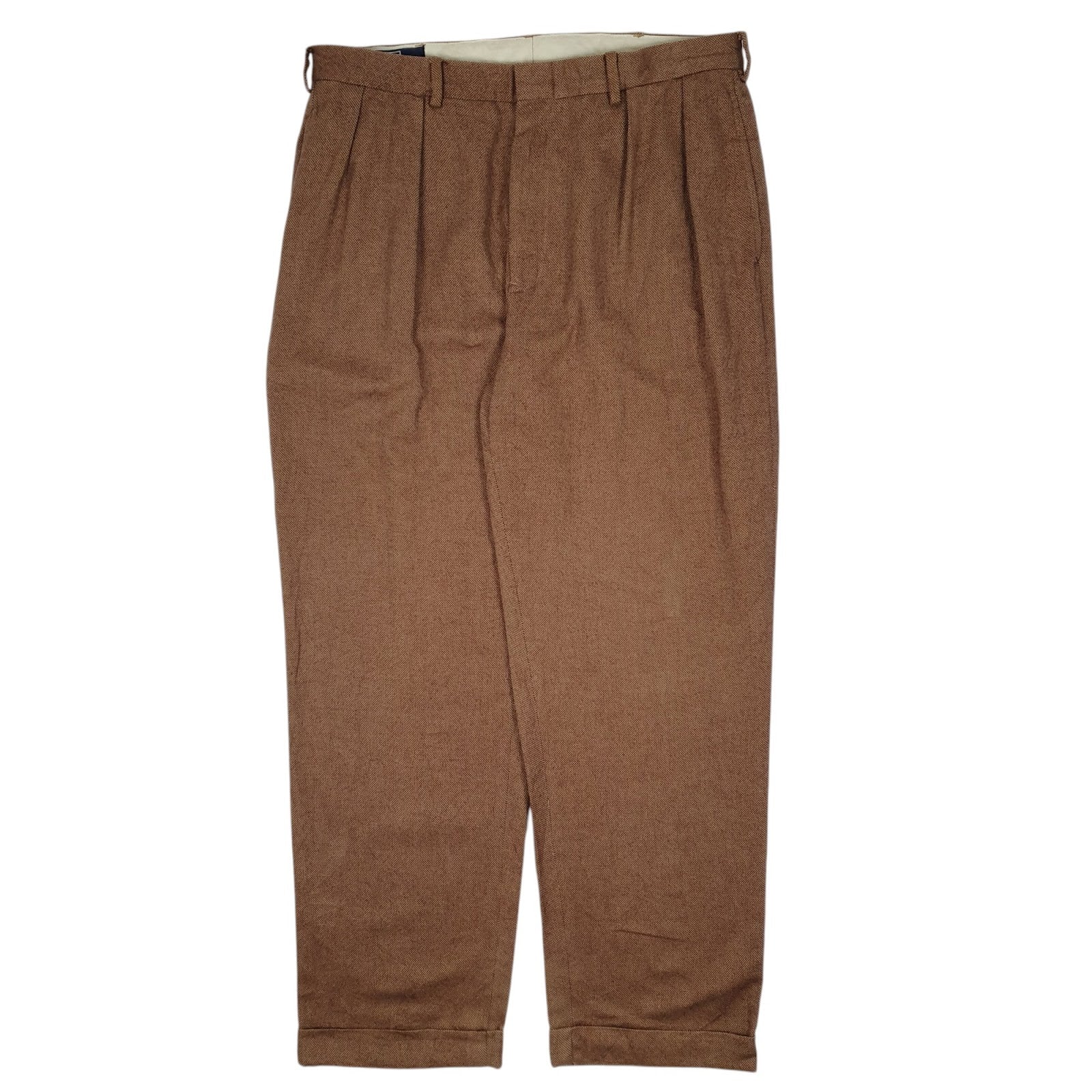 Mens Brown Polo Ralph Lauren Vintage 90s Double Pleated Chino Trousers