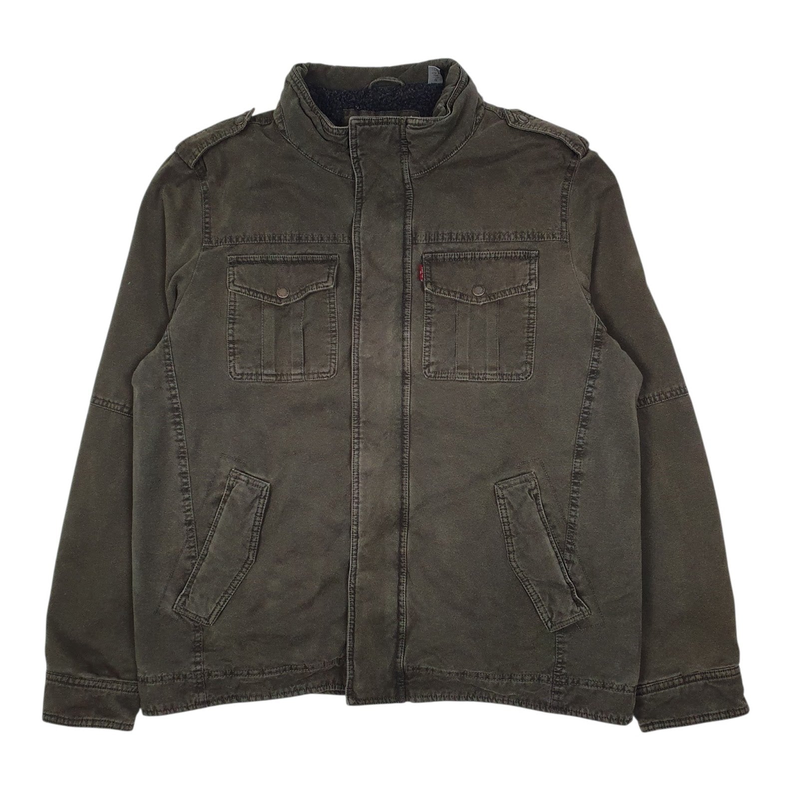 Mens Grey Levis Sherpa Lined Military Bomber  Coat