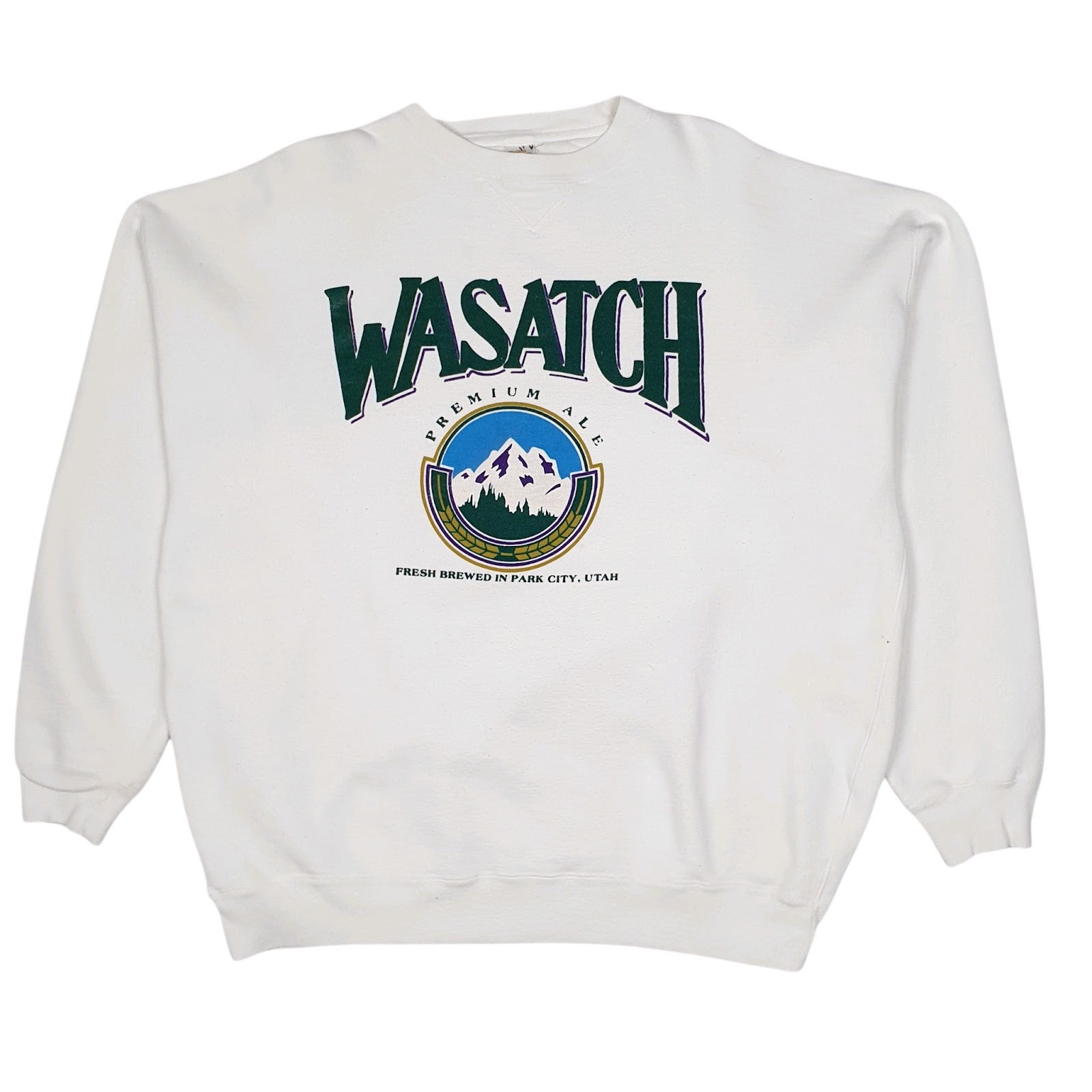 Mens White Premier Sports Wasatch Beer Ale Vintage 90s Crewneck Jumper