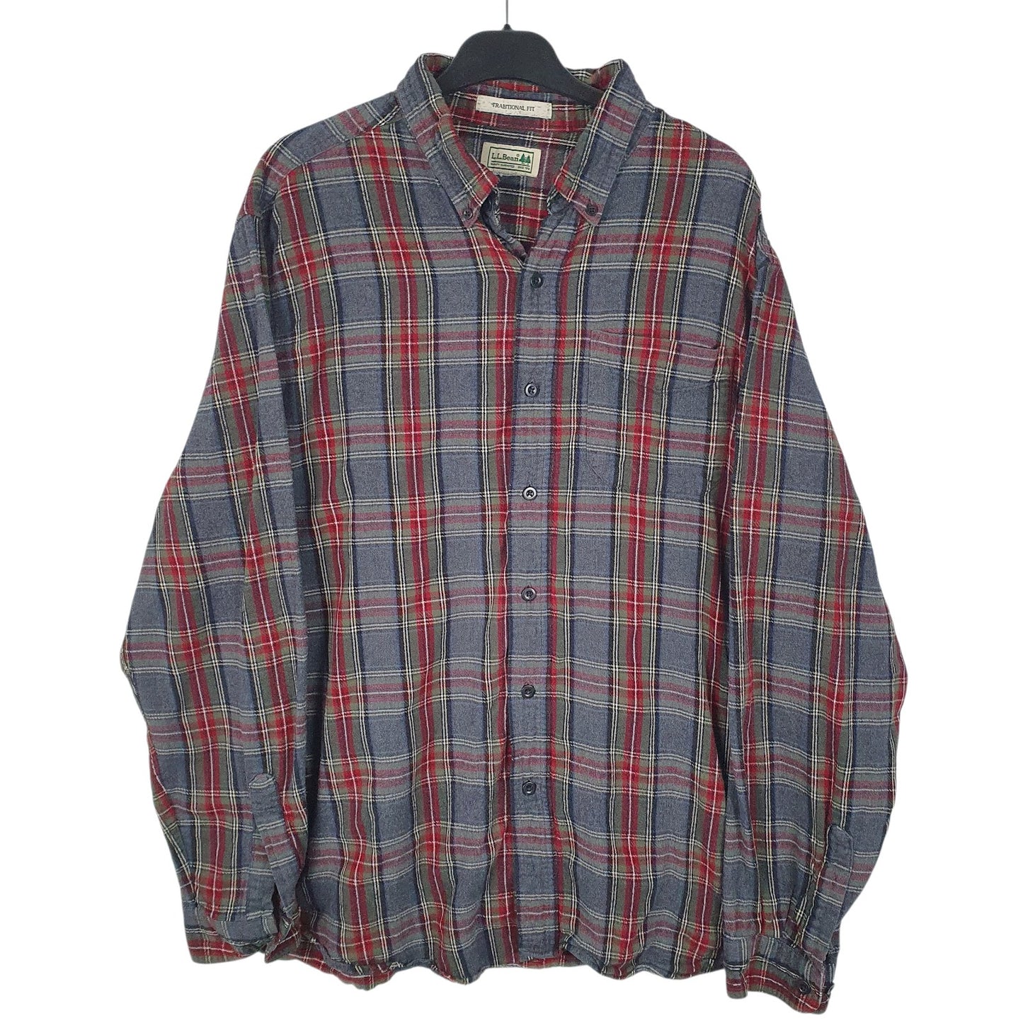 Mens Grey L.L.Bean Flannel Long Sleeve Shirt