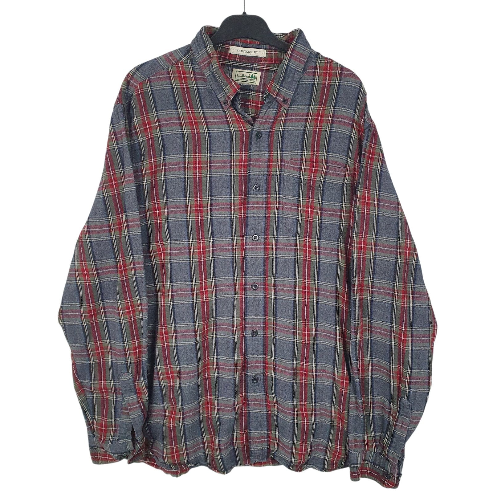 Mens Grey L.L.Bean Flannel Long Sleeve Shirt