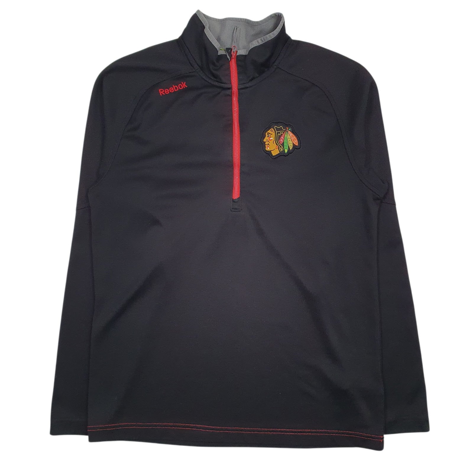 Mens Black Reebok NHL Chicago Blackhawks Quarter Zip Jumper