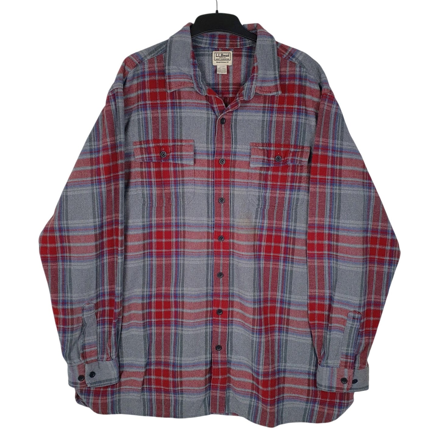 Mens Grey L.L.Bean Flannel Long Sleeve Shirt