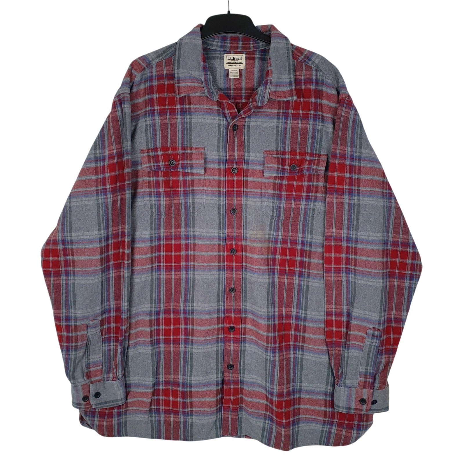 Mens Grey L.L.Bean Flannel Long Sleeve Shirt