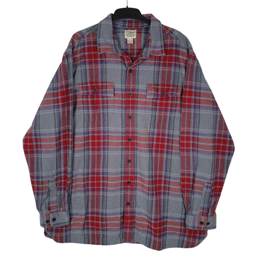 Mens Grey L.L.Bean Flannel Long Sleeve Shirt