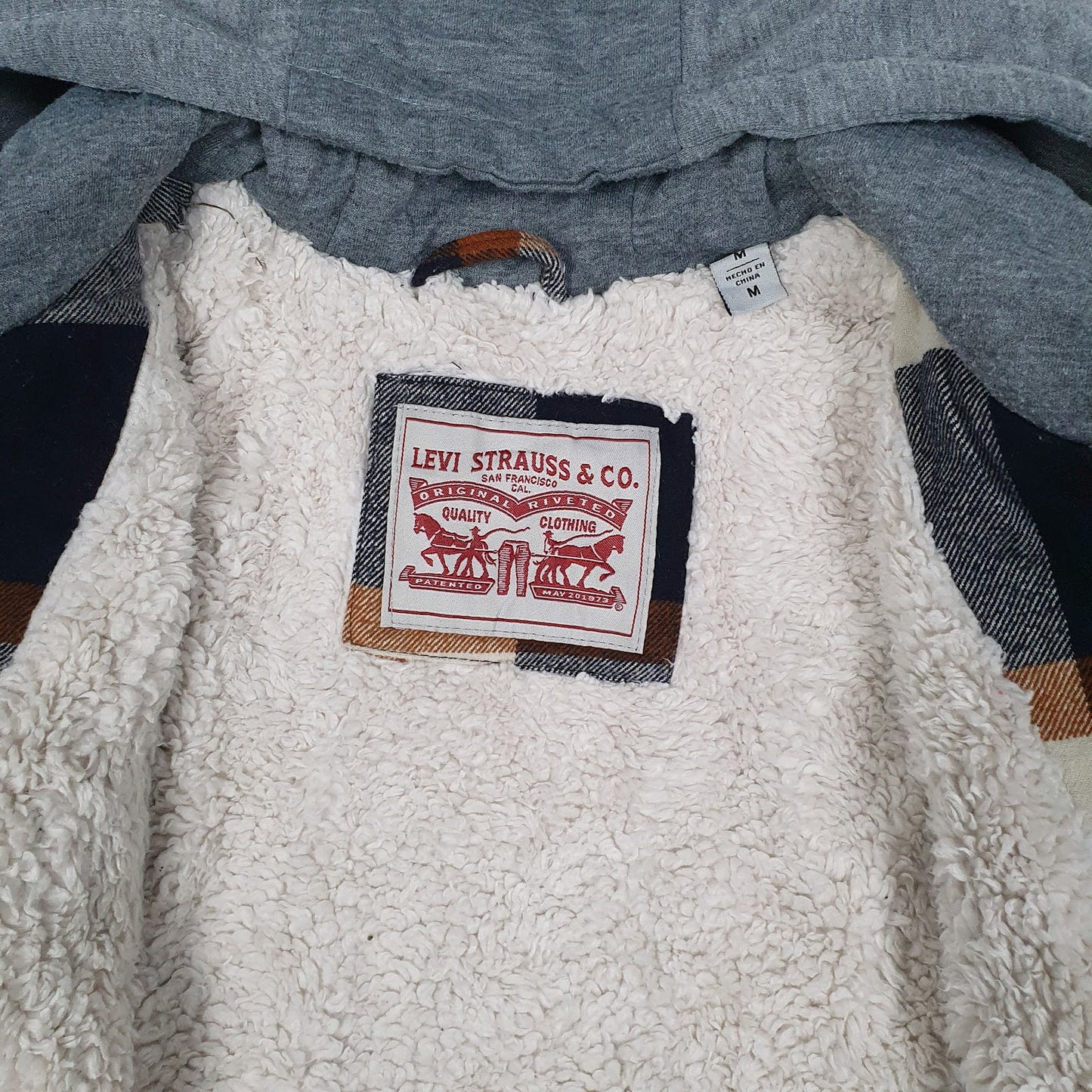 Mens Grey Levis Hoodie Sherpa Lined  Coat
