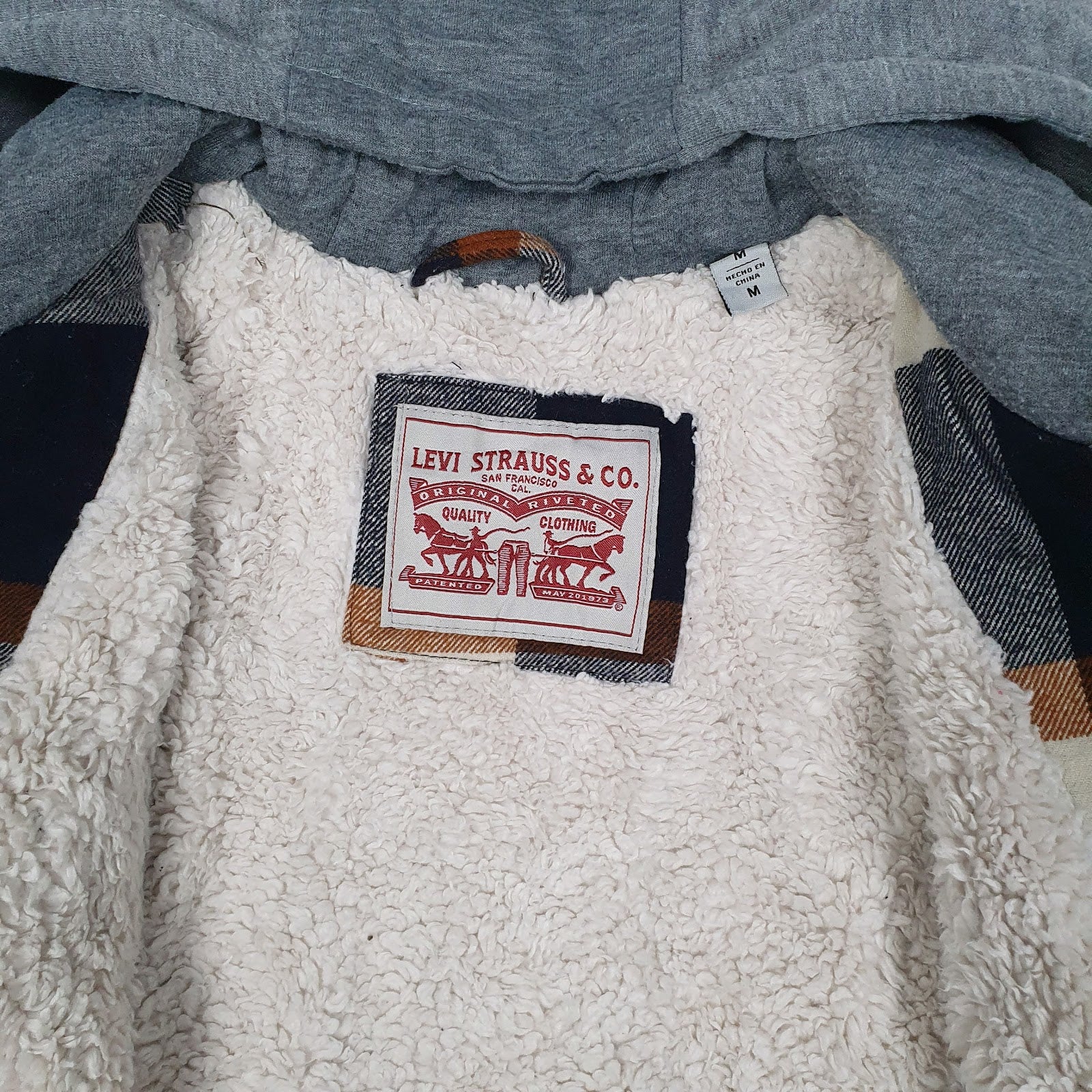 Mens Grey Levis Hoodie Sherpa Lined  Coat