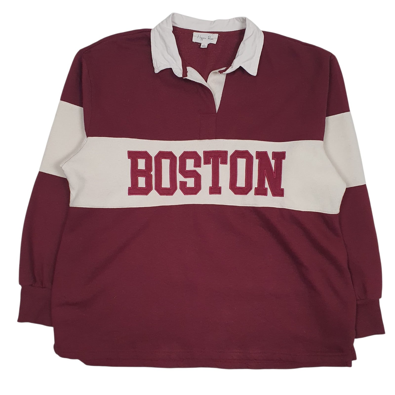 Mens Burgundy Hippie Rose Rugby Boston Long Sleeve Polo Shirt