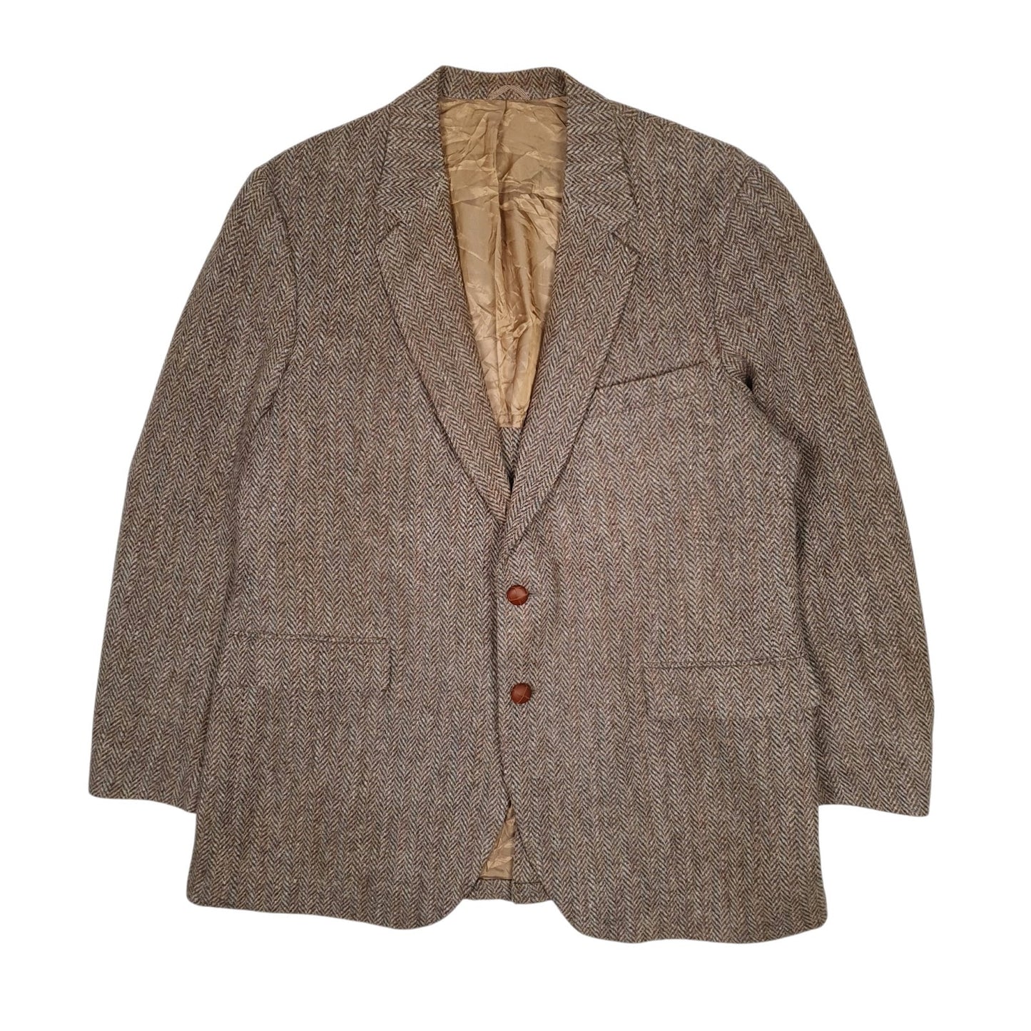 Mens Brown Harris Tweed Herringbone  Coat