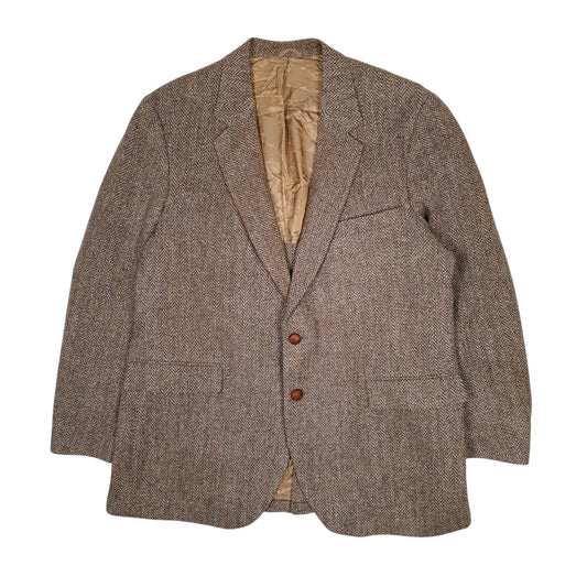 Mens Brown Harris Tweed Herringbone  Coat