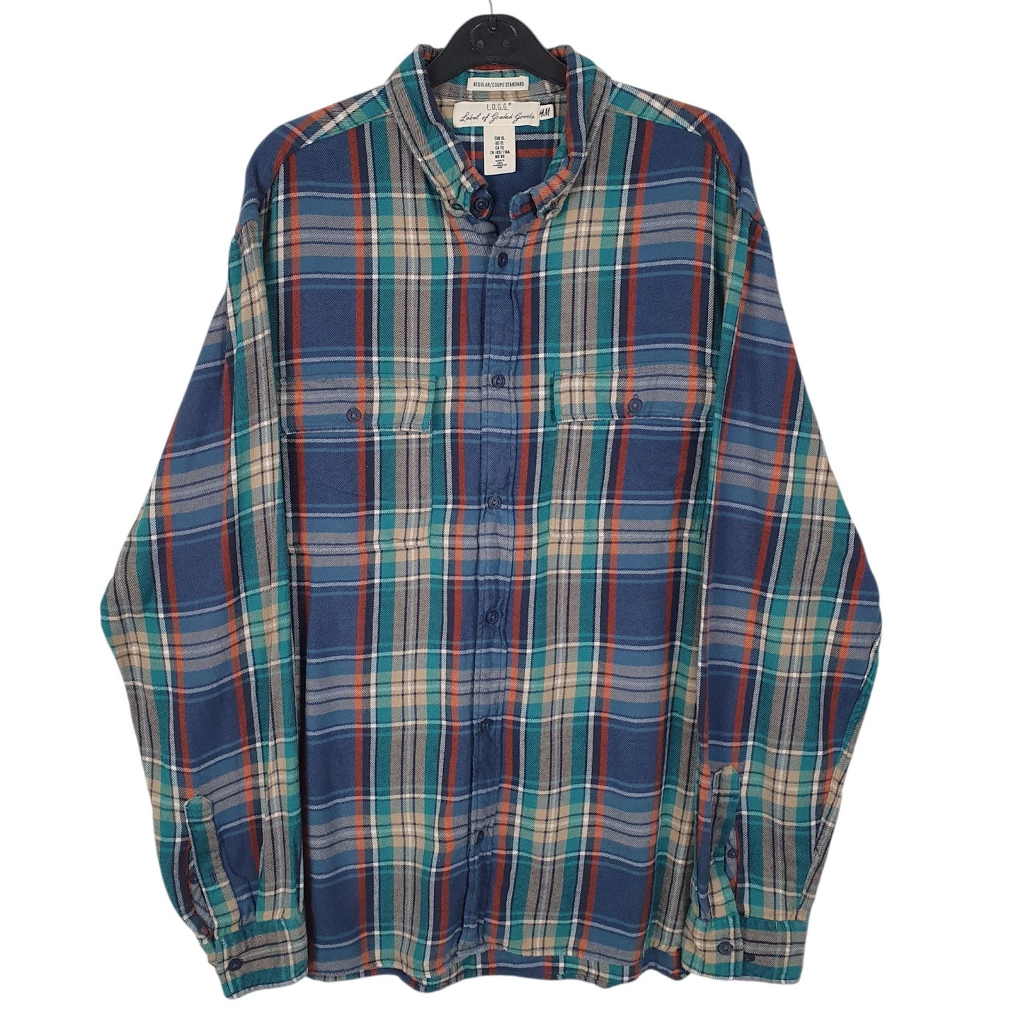 Mens Blue H&M Flannel Long Sleeve Shirt