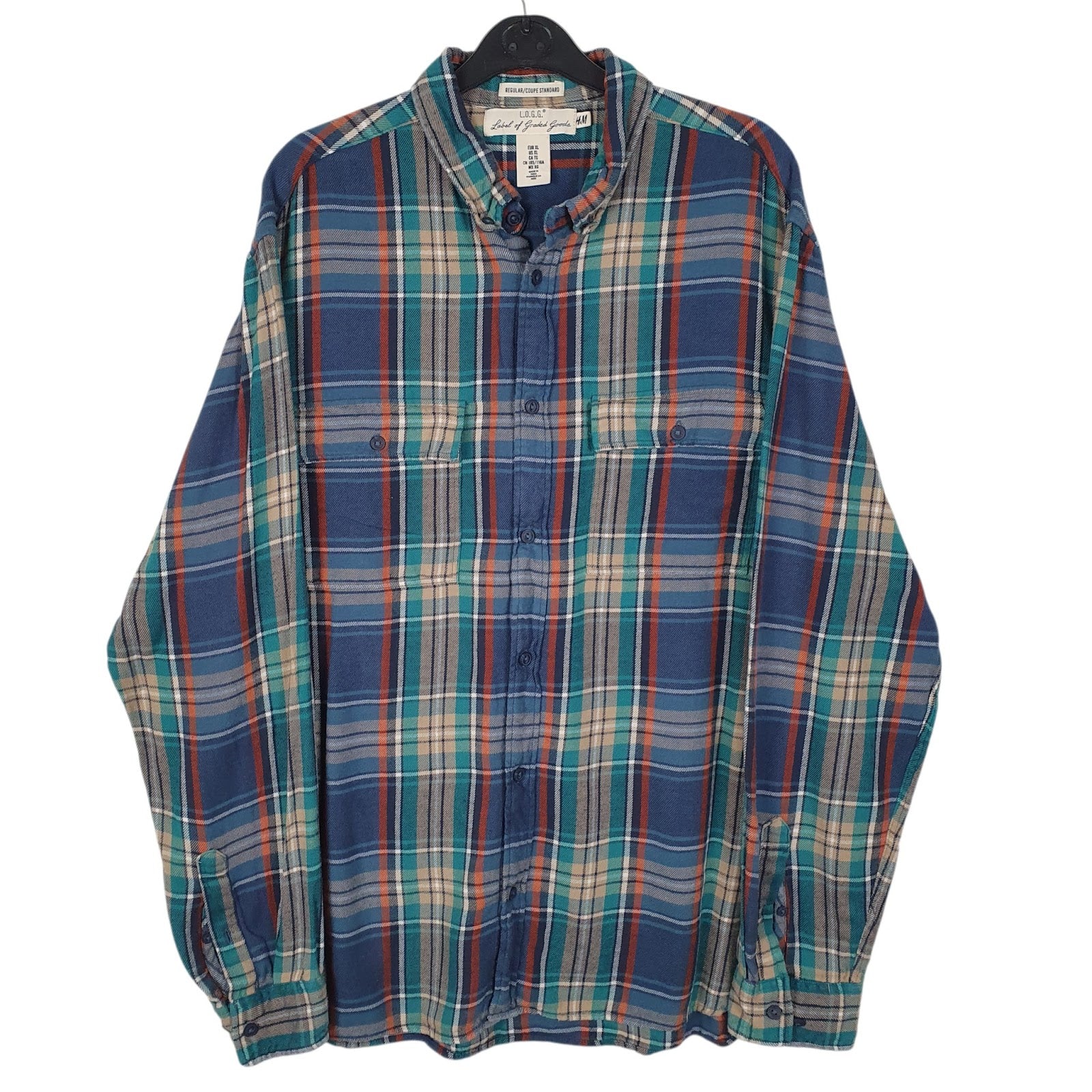 Mens Blue H&M Flannel Long Sleeve Shirt