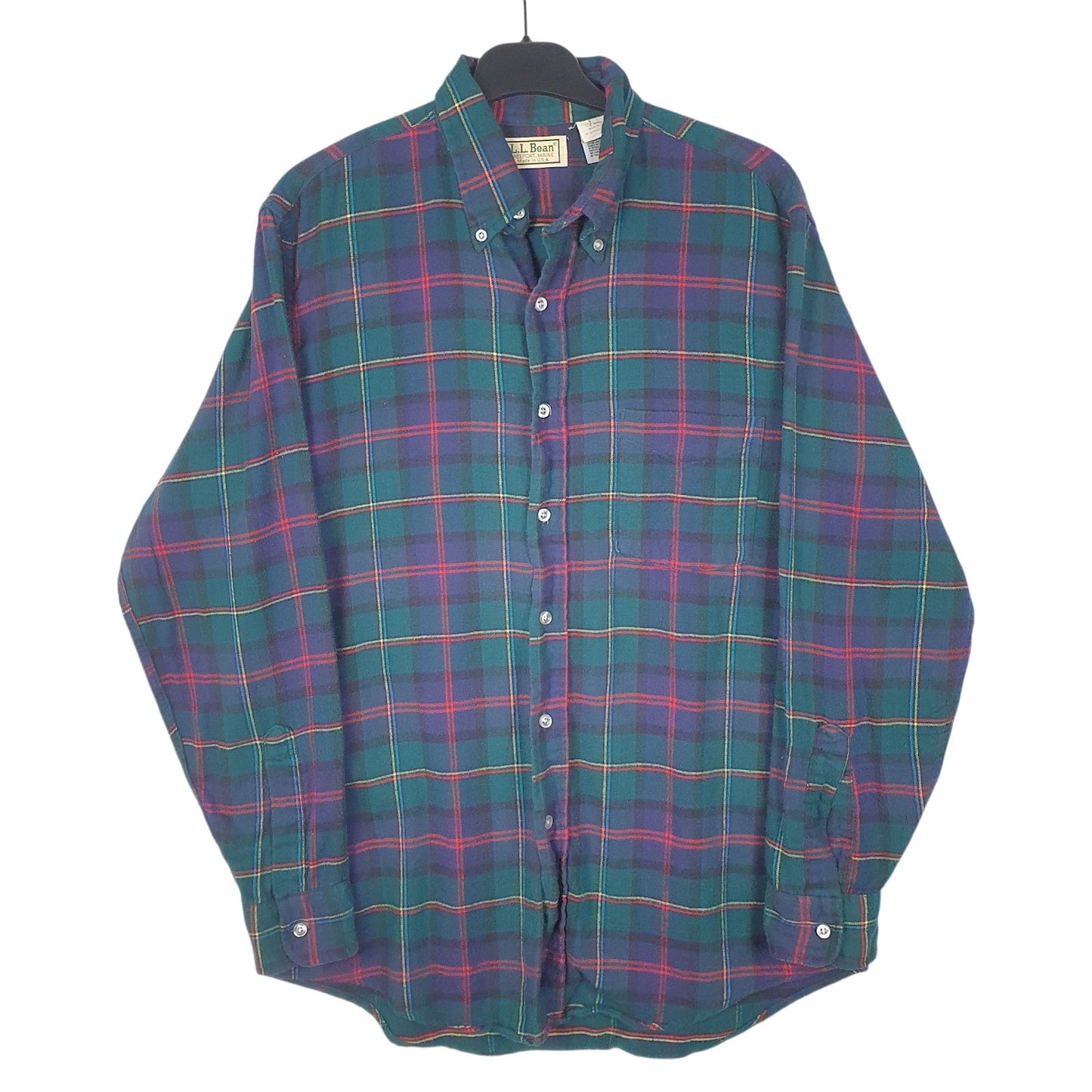 Mens Green L.L.Bean Flannel Vintage 90s Made In USA Long Sleeve Shirt