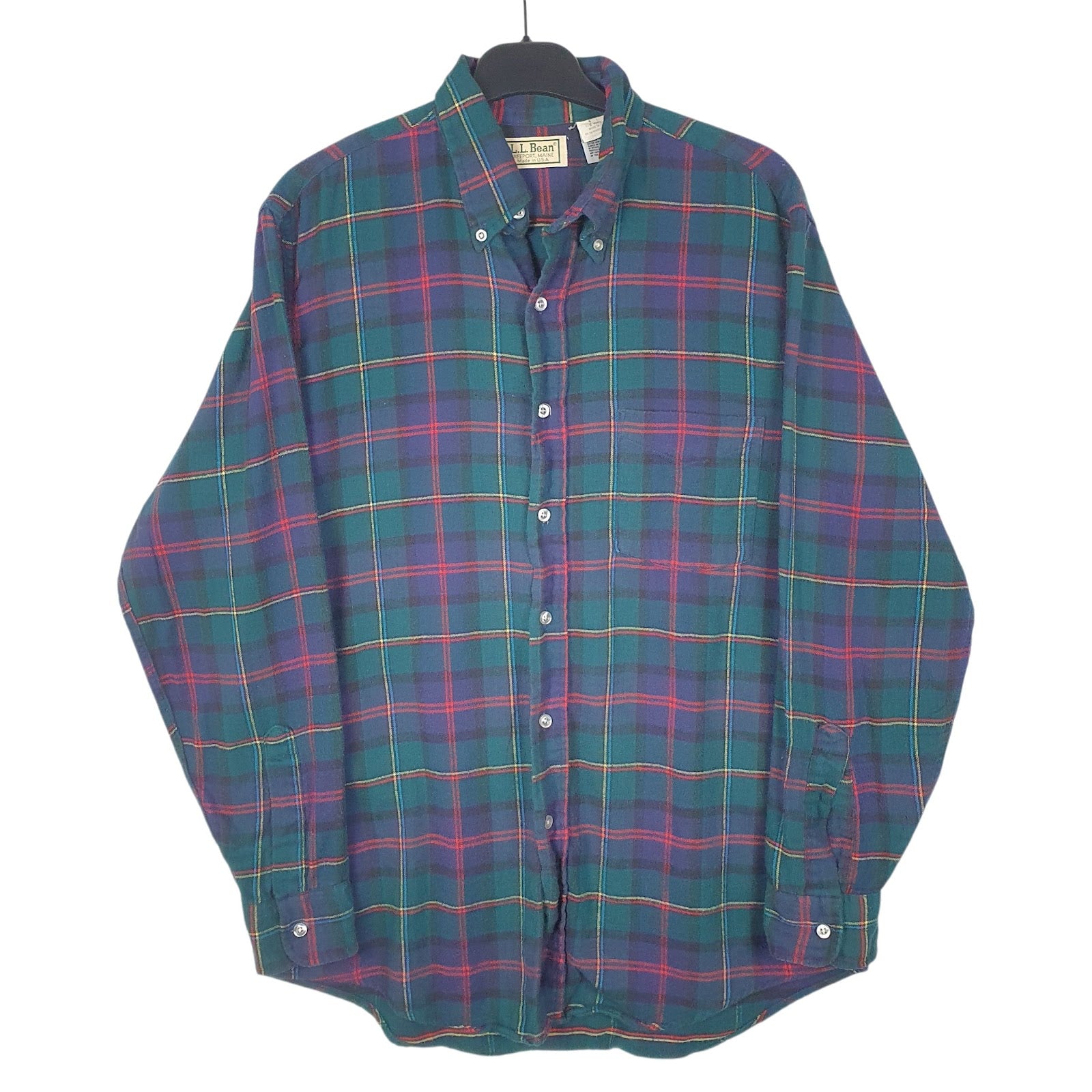 Mens Green L.L.Bean Flannel Vintage 90s Made In USA Long Sleeve Shirt