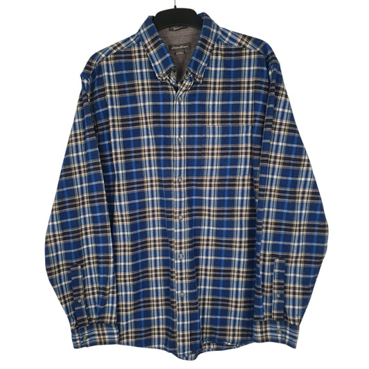 Mens Blue Eddie Bauer Heavyweight Flannel Plaid Long Sleeve Shirt
