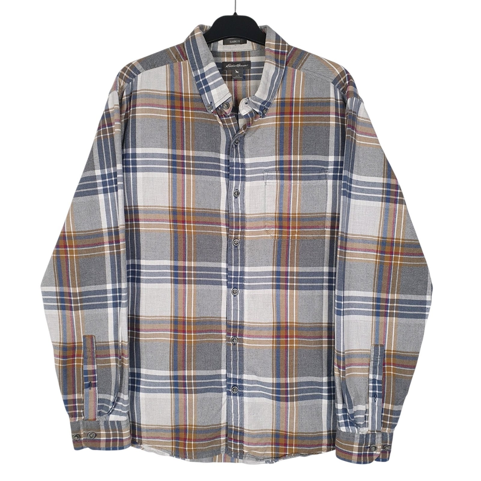 Mens Grey Eddie Bauer Flannel Long Sleeve Shirt